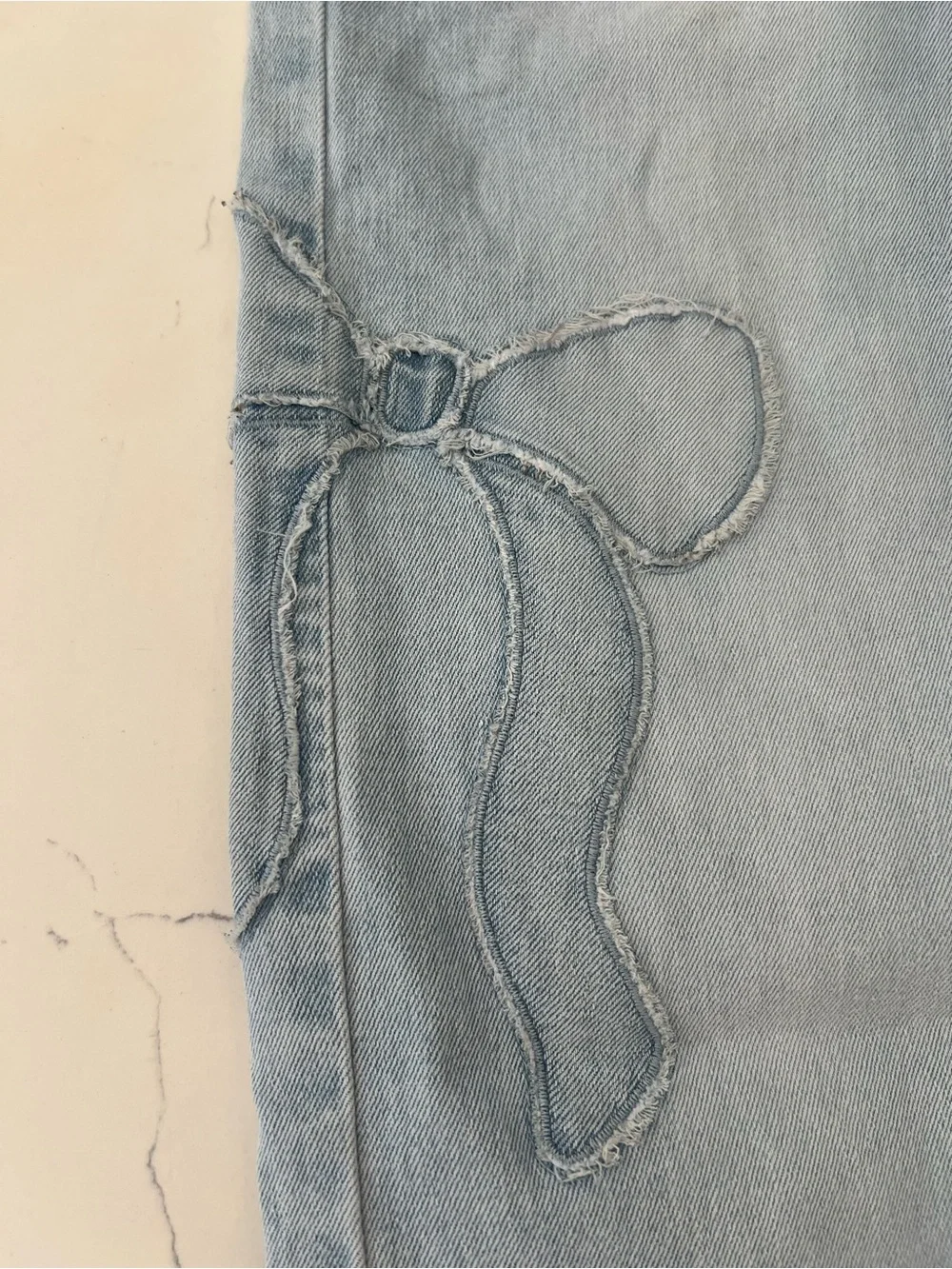 Pair of Girls Light & Mid Blue Denim Bow Jeans - Casual Wide Leg